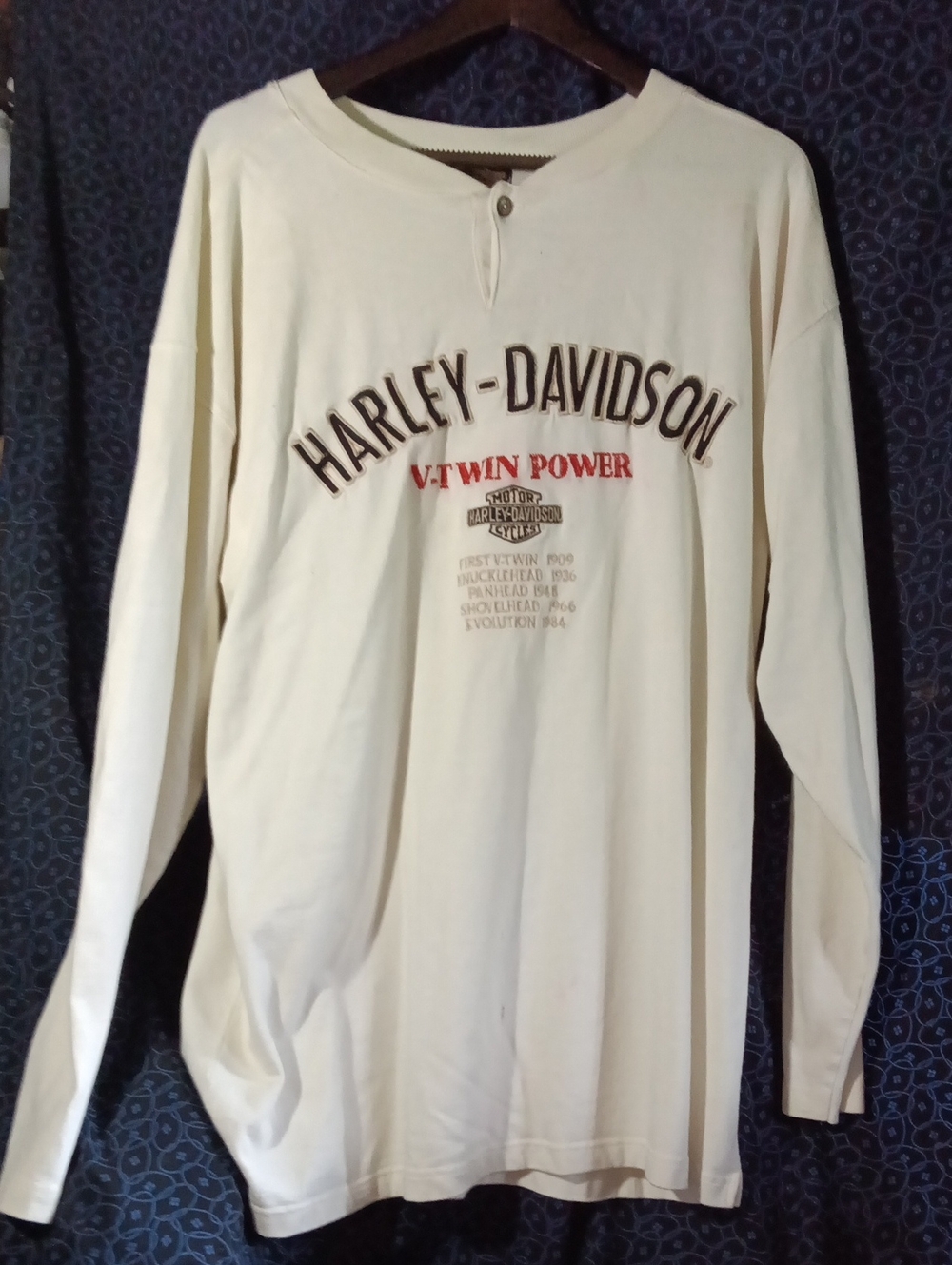 Harley-Davidson Cream Long-Sleeve Shirt with Red V-Twin Graphic